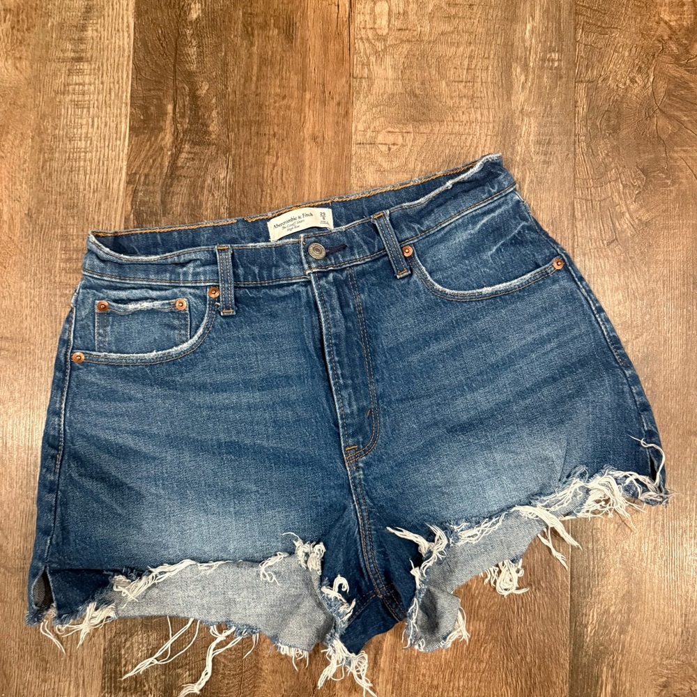 Abercrombie & Fitch Blue Frayed Jean Shorts